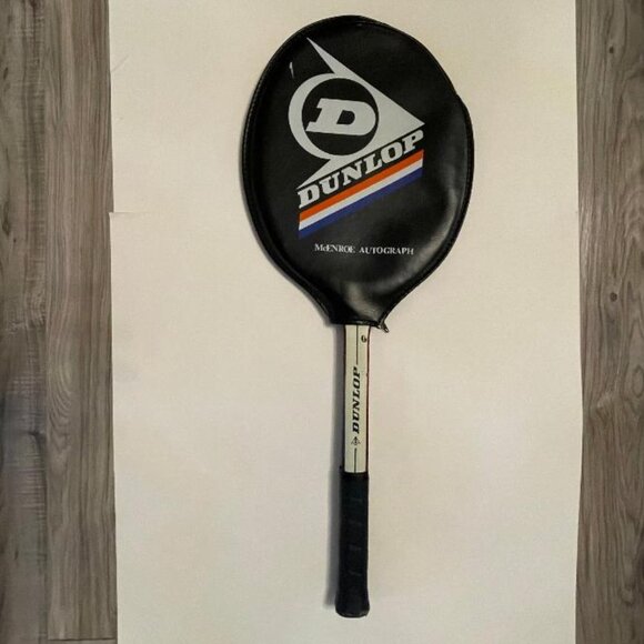 Vintage John McEnroe Dunlop Autograph Wooden Tennis Racquet with Original Cover - Picture 3 of 12